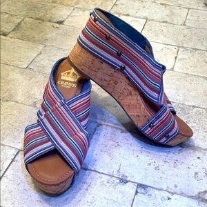 Crown Vintage cork Colorful Striped Wedge Sandals size 7